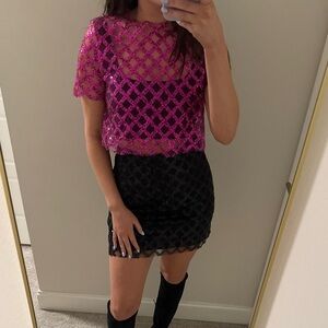 Pink and Black Sparkling Skirt Set